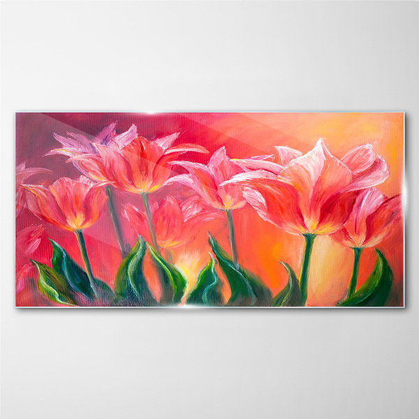 Tulips in shades of pink Glass Wall Art