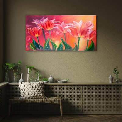 Tulips in shades of pink Glass Wall Art
