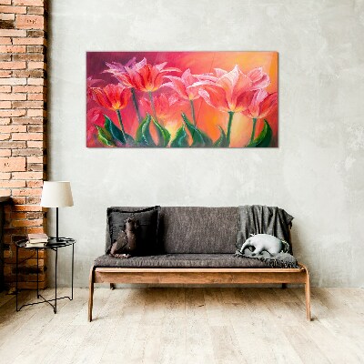 Tulips in shades of pink Glass Wall Art