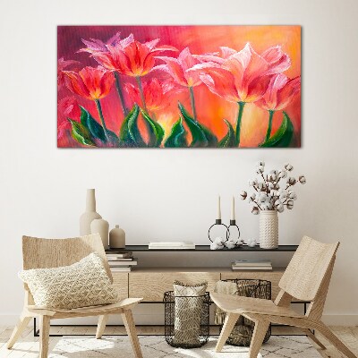Tulips in shades of pink Glass Wall Art