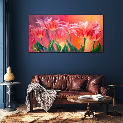 Tulips in shades of pink Glass Wall Art