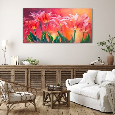 Tulips in shades of pink Glass Wall Art