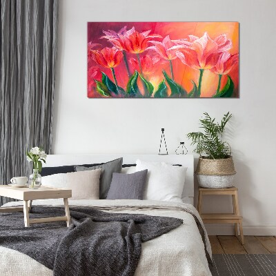 Tulips in shades of pink Glass Wall Art