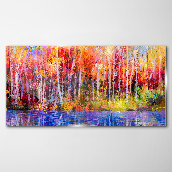 Autumn colors by the lake Glass Wall Art