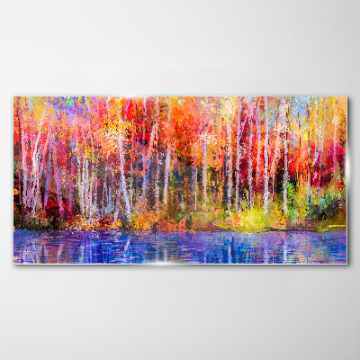 Autumn colors by the lake Glass Wall Art