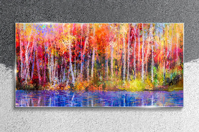 Autumn colors by the lake Glass Wall Art