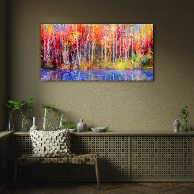 Autumn colors by the lake Glass Wall Art