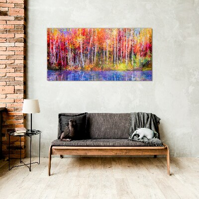 Autumn colors by the lake Glass Wall Art
