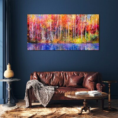 Autumn colors by the lake Glass Wall Art