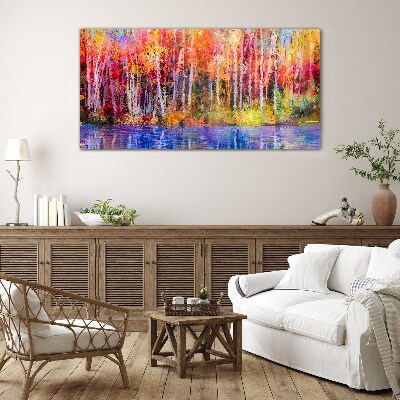 Autumn colors by the lake Glass Wall Art