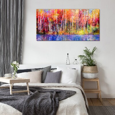 Autumn colors by the lake Glass Wall Art