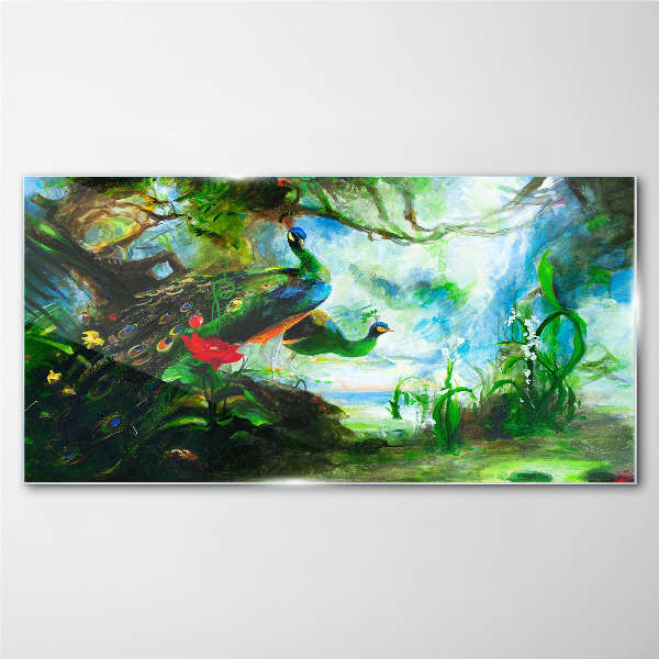 The Mysterious World of Peacock Birds Glass Wall Art