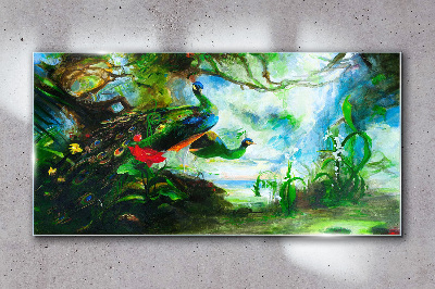 The Mysterious World of Peacock Birds Glass Wall Art