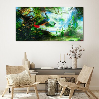 The Mysterious World of Peacock Birds Glass Wall Art
