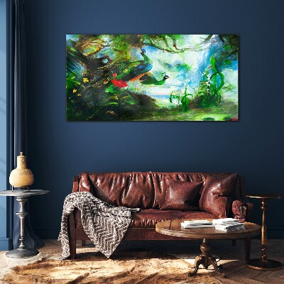 The Mysterious World of Peacock Birds Glass Wall Art