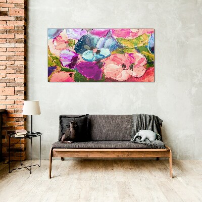 A floral riot of colors Glass Wall Art