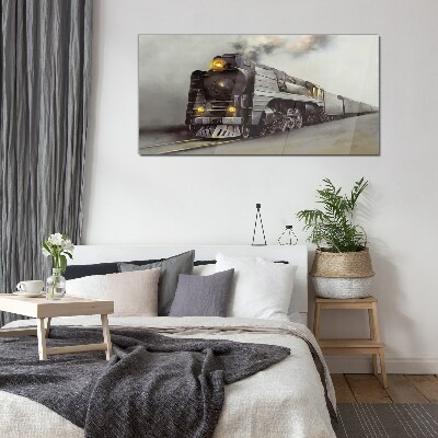 Rail train smoke fog Glass Wall Art