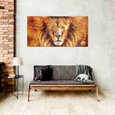Lion in Golden Majesty Glass Wall Art