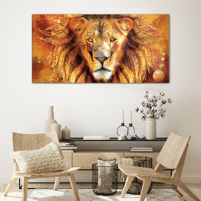 Lion in Golden Majesty Glass Wall Art