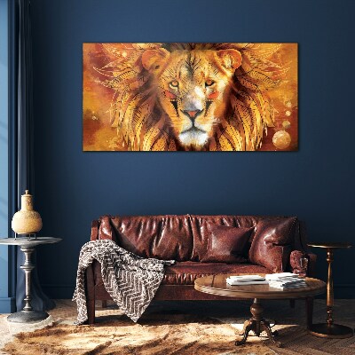 Lion in Golden Majesty Glass Wall Art
