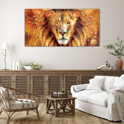 Lion in Golden Majesty Glass Wall Art