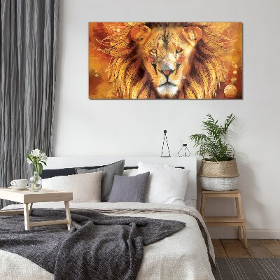 Lion in Golden Majesty Glass Wall Art