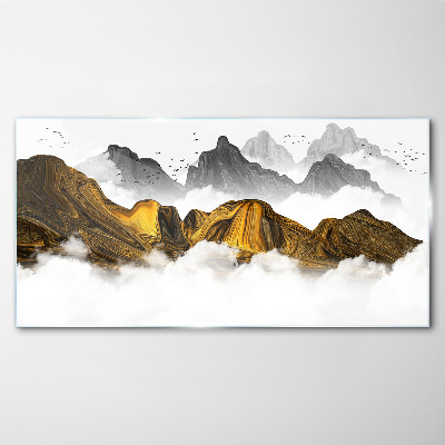 Golden mountains in the clouds Glass Wall Art