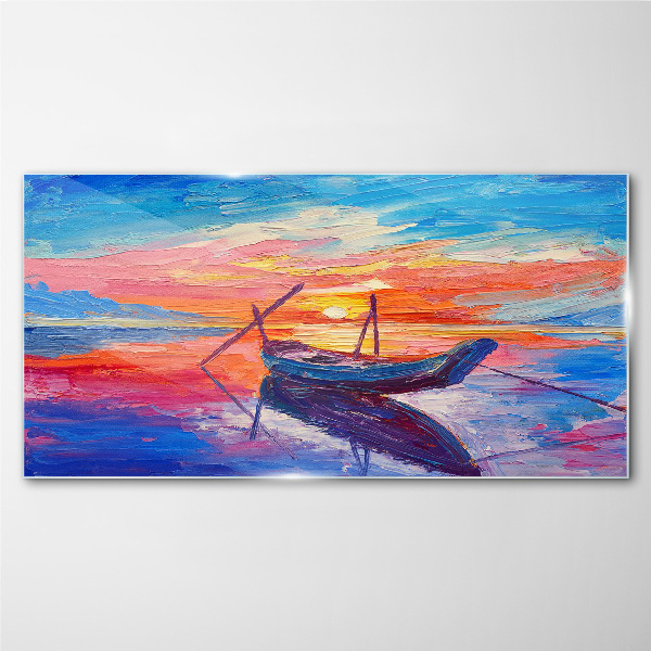 Sunset over calm water Glass Wall Art