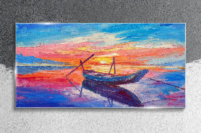 Sunset over calm water Glass Wall Art