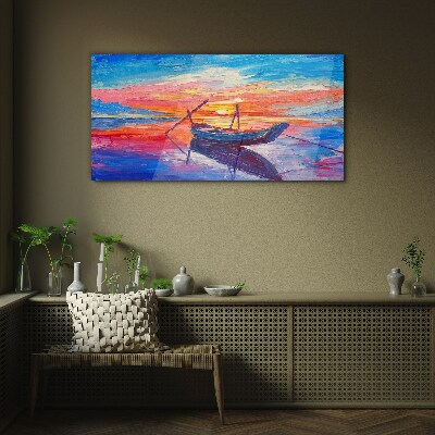 Sunset over calm water Glass Wall Art