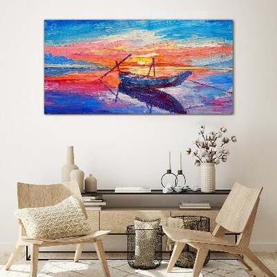 Sunset over calm water Glass Wall Art