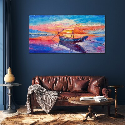Sunset over calm water Glass Wall Art