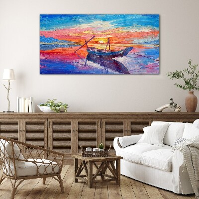 Sunset over calm water Glass Wall Art