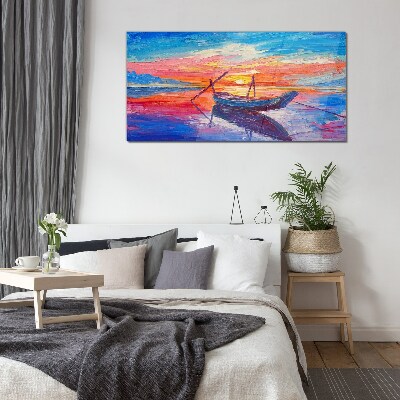 Sunset over calm water Glass Wall Art