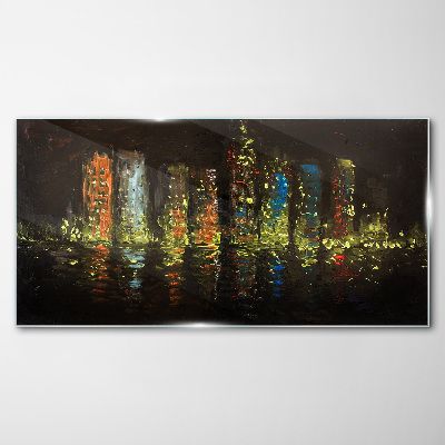 The city at night in the glow of lights Glass Wall Art