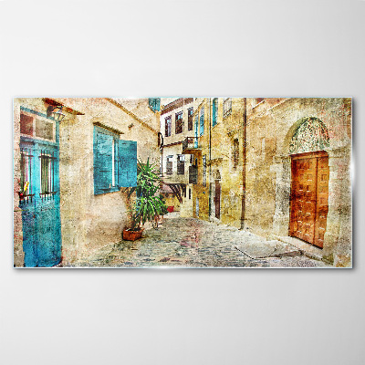 Charming streets in pastel colors Glass Wall Art
