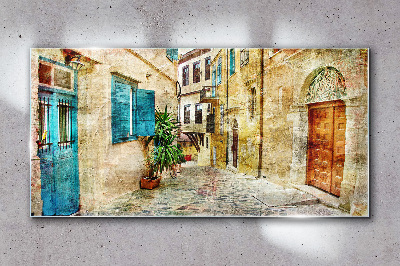 Charming streets in pastel colors Glass Wall Art