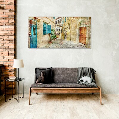 Charming streets in pastel colors Glass Wall Art