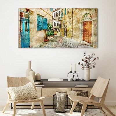 Charming streets in pastel colors Glass Wall Art