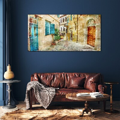 Charming streets in pastel colors Glass Wall Art