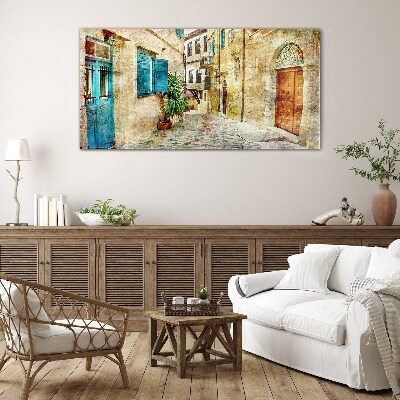 Charming streets in pastel colors Glass Wall Art