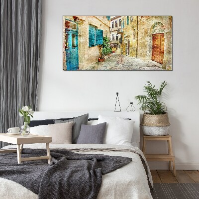 Charming streets in pastel colors Glass Wall Art