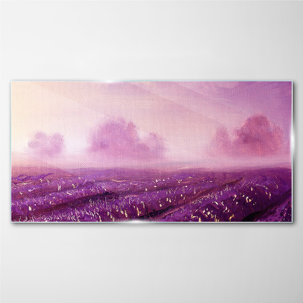 Purple landscape in the morning Glass Wall Art