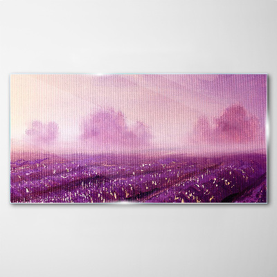 Purple landscape in the morning Glass Wall Art