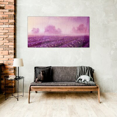 Purple landscape in the morning Glass Wall Art