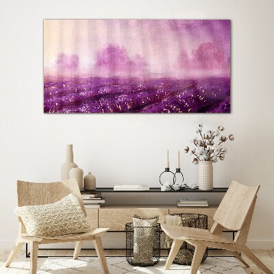 Purple landscape in the morning Glass Wall Art