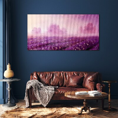 Purple landscape in the morning Glass Wall Art
