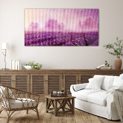 Purple landscape in the morning Glass Wall Art