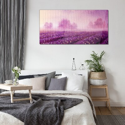 Purple landscape in the morning Glass Wall Art