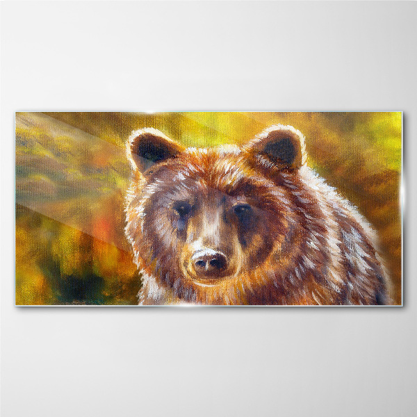 Face of a bear in golden tones Glass Wall Art